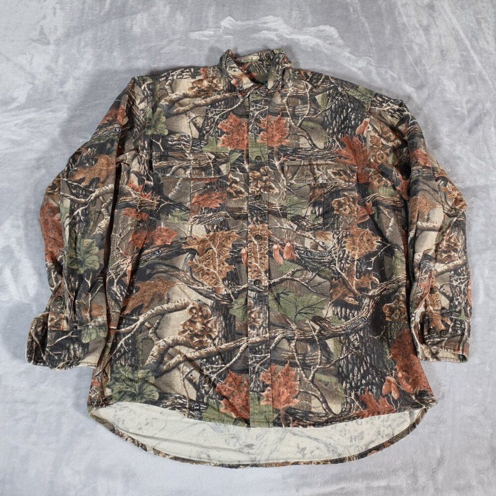 Cabelas Seclusion 3D Camo Cloth Button Shirt Mens L Tall Fit Outdoors READ!